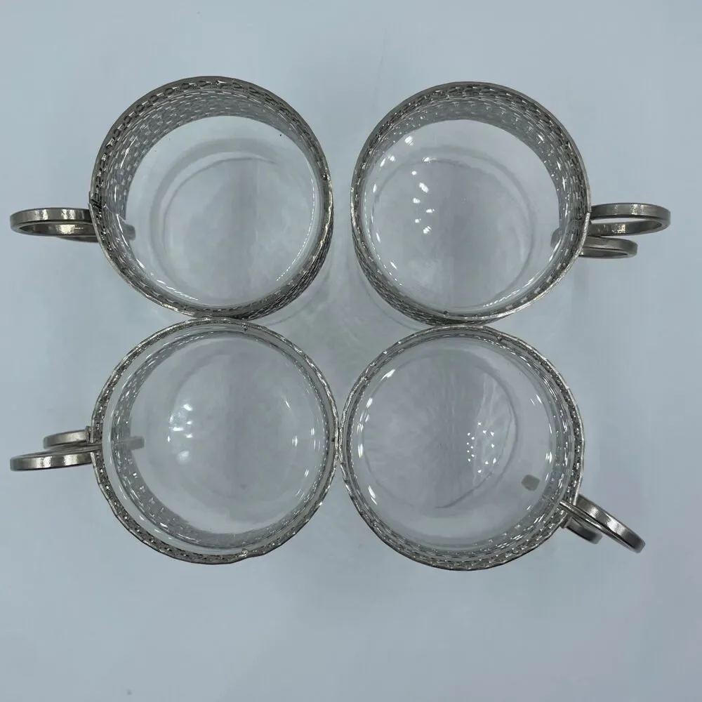 Set of FOUR Iittala Finland Tsaikka Glass w/ Metal Holder ~ Timo Sarpaneva
